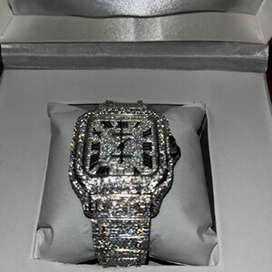 Silver Diamond-Encrusted Watch